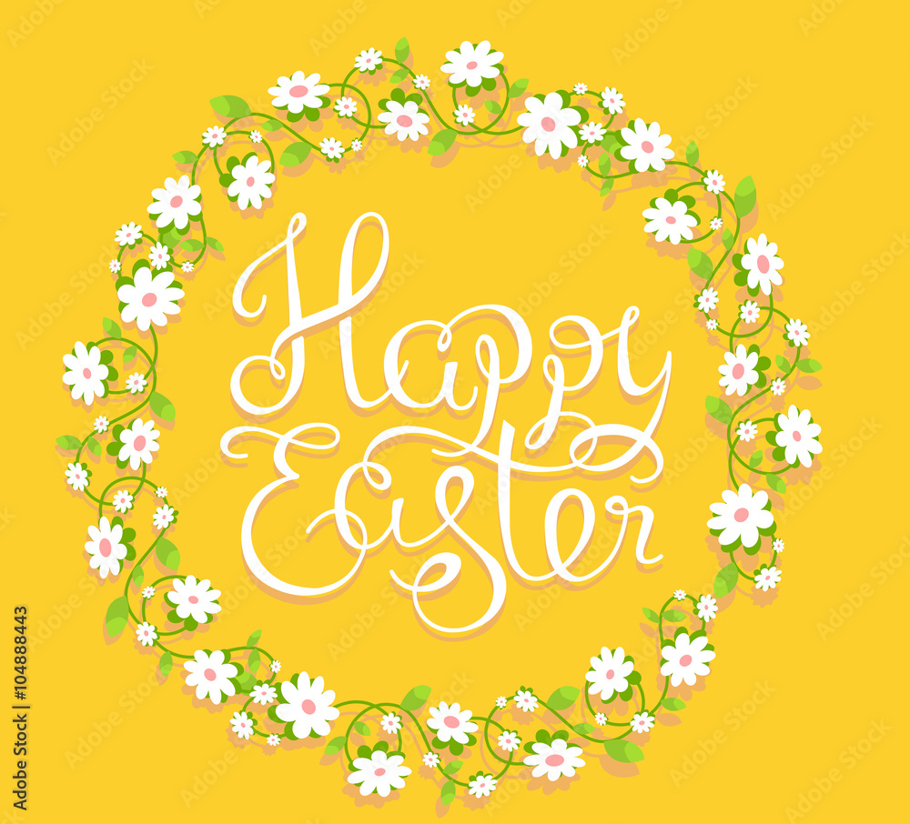 Vector colorful illustration of Happy Easter greetings with text