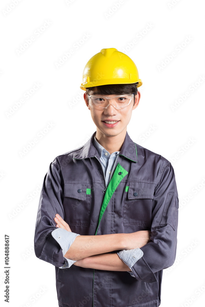 young handsome asian technician on white background young handsome asian technician on white background