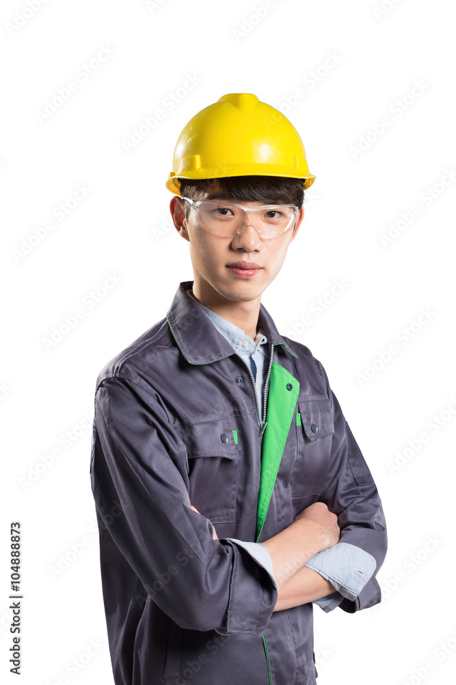 young handsome asian technician on white background young handsome asian technician on white background