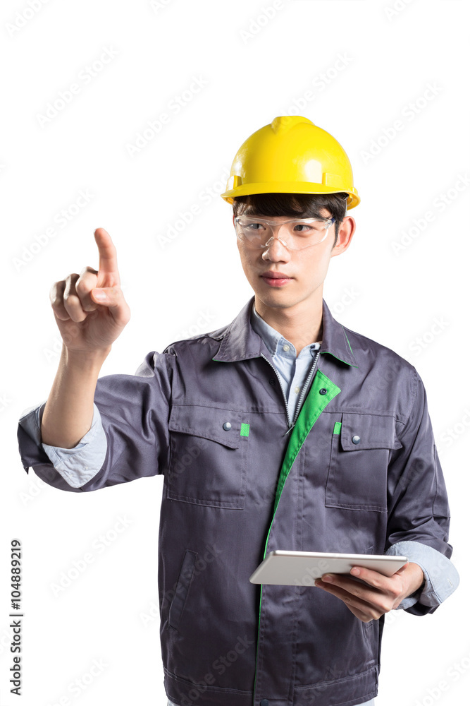 young handsome asian technician on white background young handsome asian technician on white background