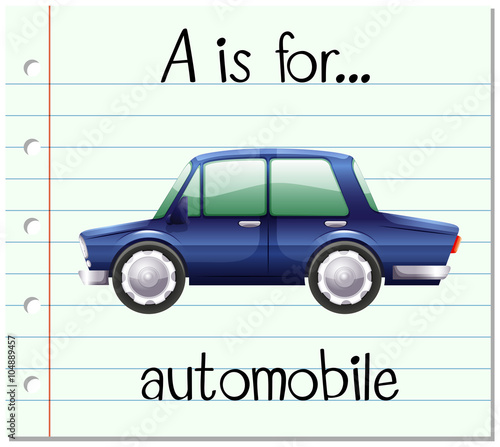 Flashcard letter A is for automobile