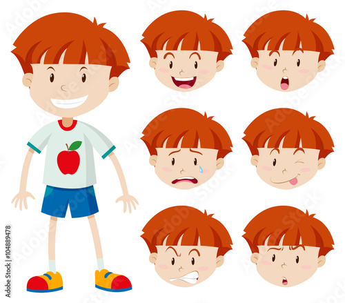 Cute boy with different facial expressions