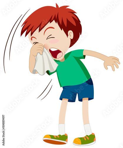 Little boy sneezing hard