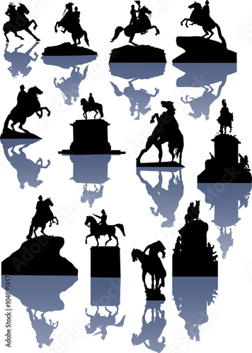 set of twelve horseman statues on white