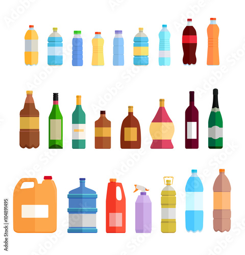 Bottle Set Design Flat Oil and Beverage