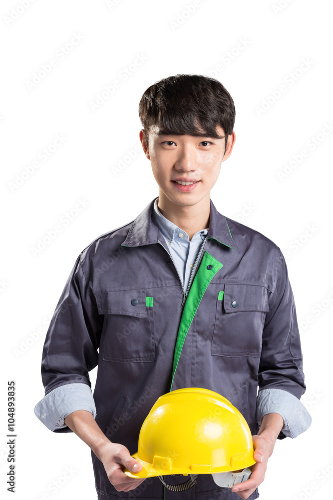 isolated young handsome asian technician on white background isolated young handsome asian technician on white background