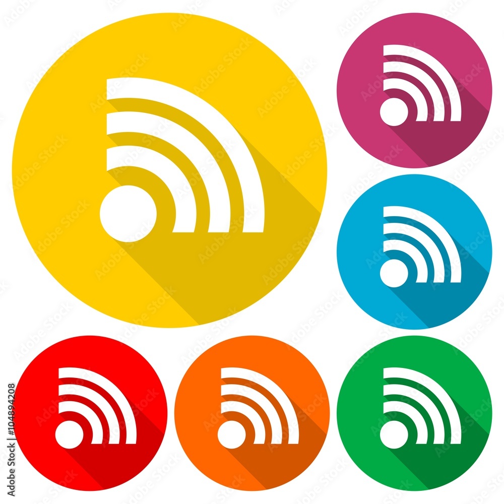 Wireless and wifi icon or sign set with long shadow Wireless and wifi icon or sign set with long shadow