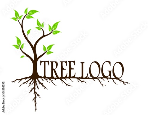 Green tree with roots. 