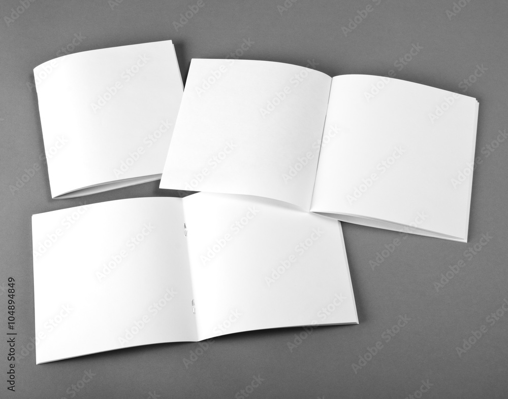 Blank opened magazine isolated on grey background with soft shadow Blank opened magazine isolated on grey background with soft shadow