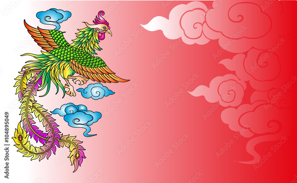 Obraz premium Vector vintage Chinese phoenix engraving