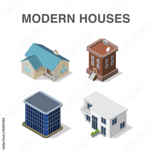 Wallpaper Mural Isometric building set with four modern houses. Modern isometric house concept. Torontodigital.ca