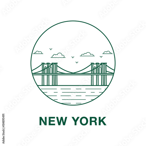 Brooklyn bridge illustration made in line art style. World famous New York city landmark.
