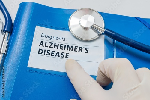 Blue folder with Alzheimer's disease diagnosis