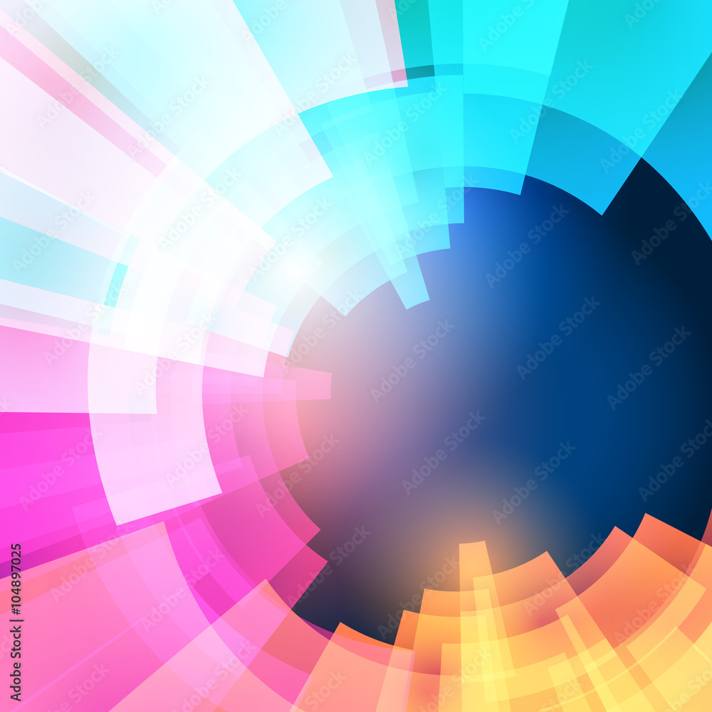Techno vector wallpaper. Abstract future background. Decoration with electric light. Future presentation concept. Vibrant illustration. Presentation template with sample text. Circle graphic element.