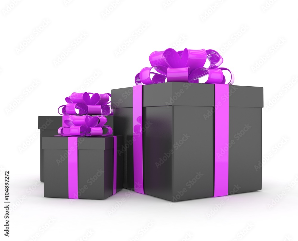 three gift boxes with bows isolated on white three gift boxes with bows isolated on white