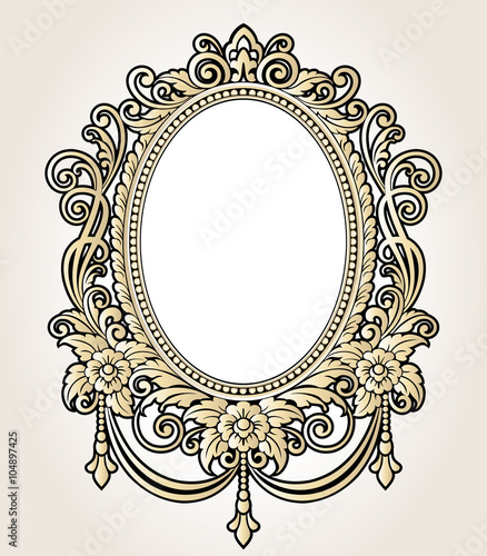 Vector vintage border frame engraving with retro ornament Vector illustration
