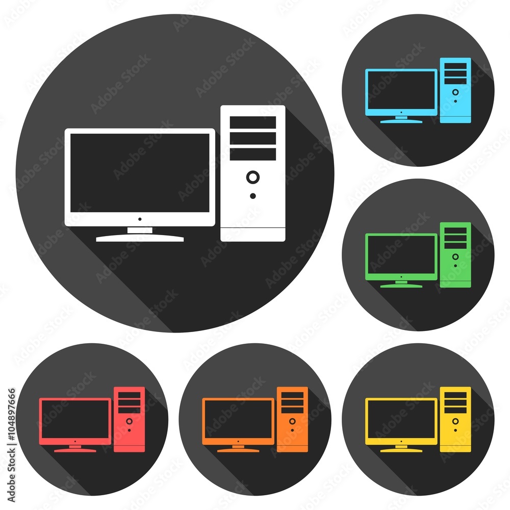 Desktop computer icons set with long shadow Desktop computer icons set with long shadow