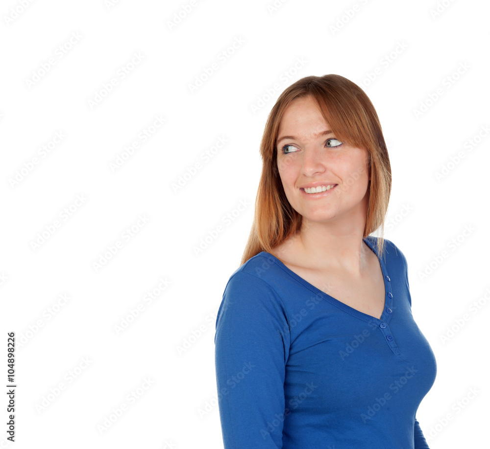 Attractive young woman with blue jersey Attractive young woman with blue jersey