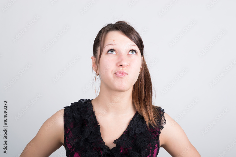 Healthy young thinking woman. Portrait of an attractive fashionable young brunette woman Healthy young thinking woman. Portrait of an attractive fashionable young brunette woman