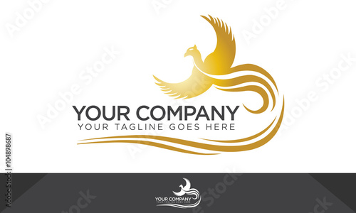 Golden phoenix bird logo with elegant wave design