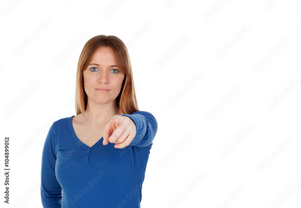 Young woman accused with his finger Young woman accused with his finger