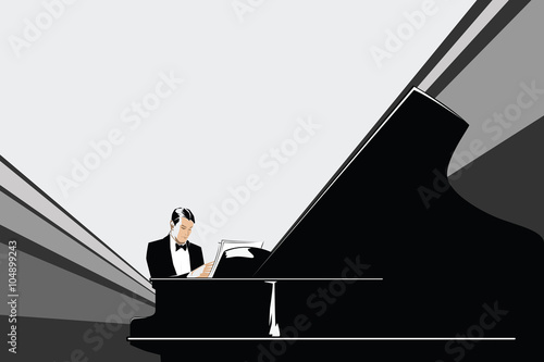 Template flyer. Pianist at the grand piano