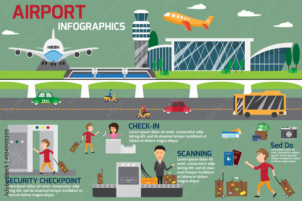 Airport business infographics template and travel element. vecto