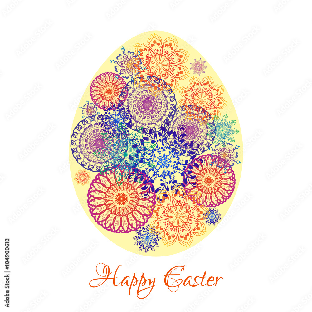 Floral mandala pattern in the shape of an egg. Happy Easter Floral mandala pattern in the shape of an egg. Happy Easter