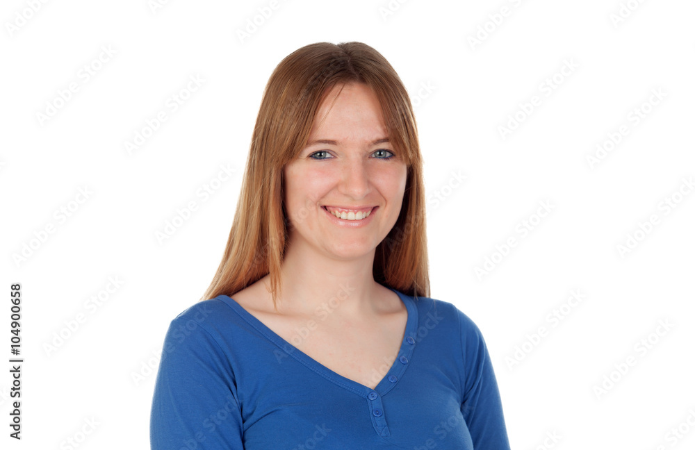 Attractive young woman with blue jersey Attractive young woman with blue jersey