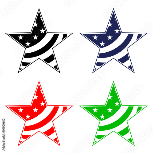 Icono plano estrella con bandera USA en varios colores #1