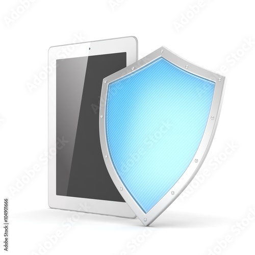 Free Download Tablet PC and shield on white device security concept - GFXLoad