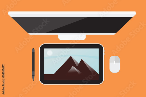 Flat lay Digital drawing tablet
