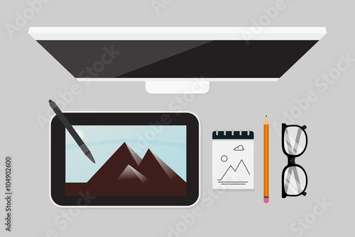 Flat lay Digital drawing tablet