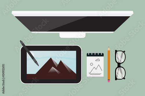 Flat lay Digital drawing tablet