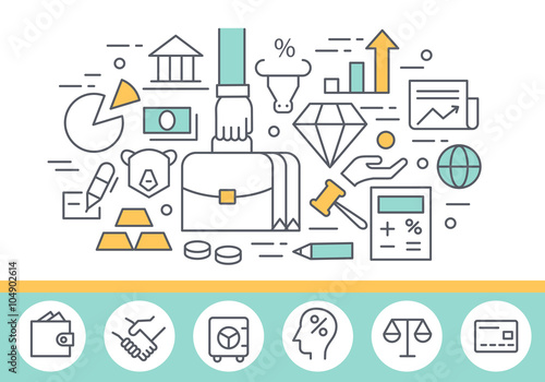 Finance and investment concept illustration, thin line style, flat design
