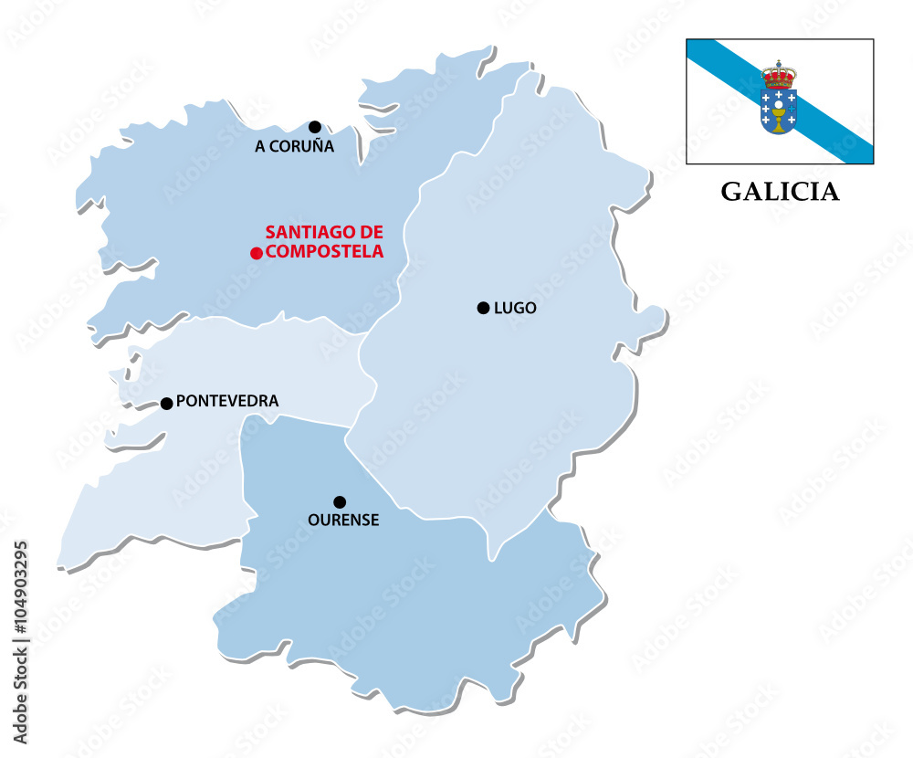 galicia simple administrative map.with flag Stock Vector | Adobe Stock