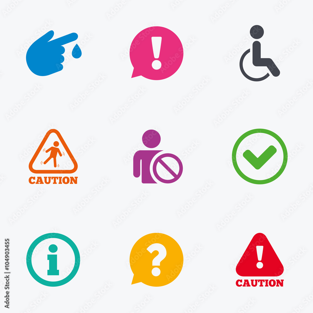 Caution and attention icons. Information signs. Caution and attention icons. Information signs.