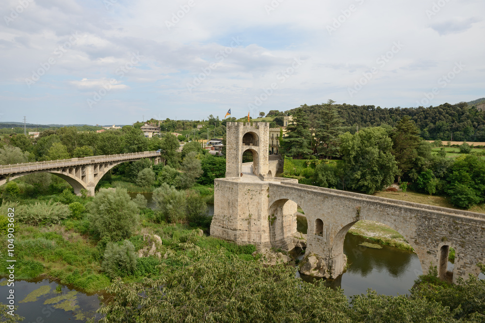 Bridges across Fluvia River in Besalu, Catalonia, Spain.
