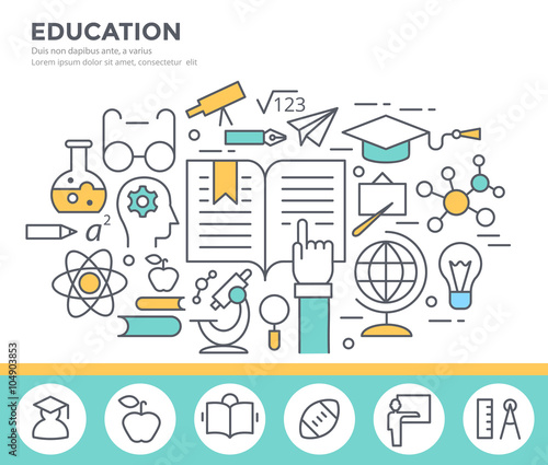 Education concept illustration, flat design, thin line style