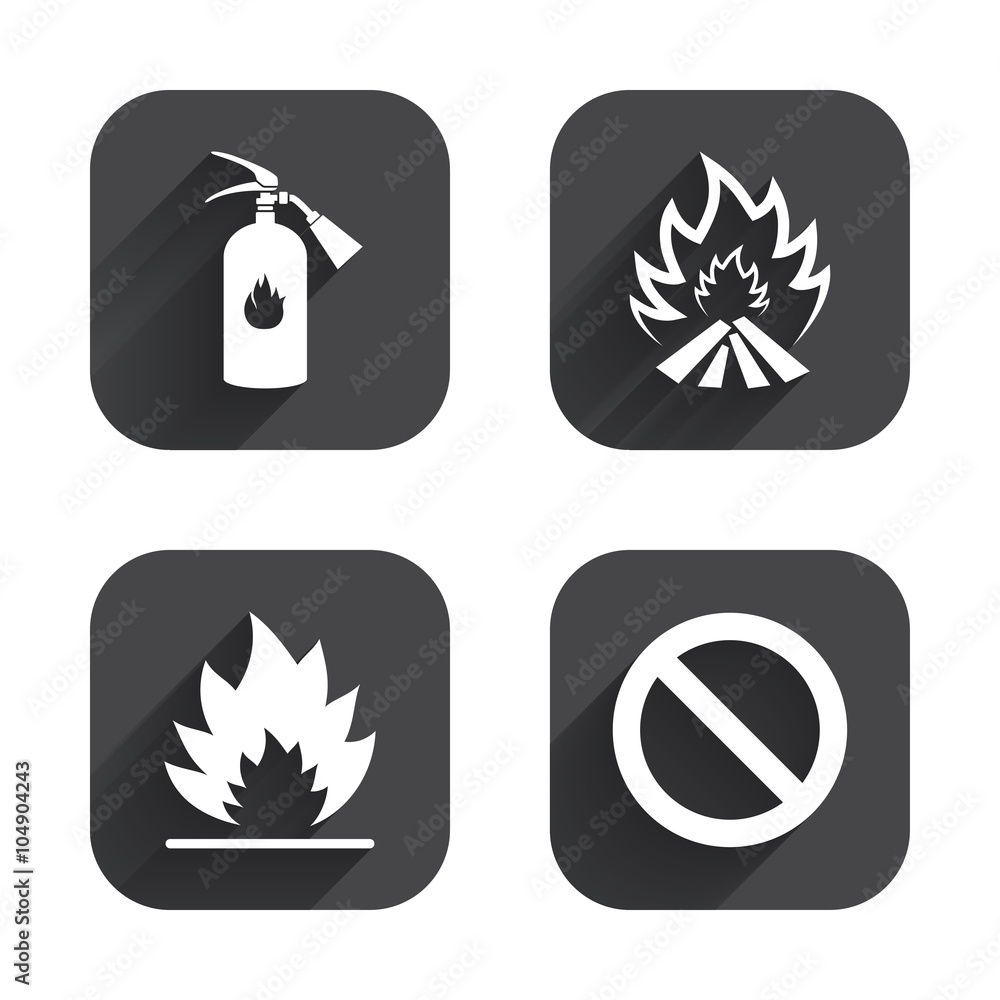 Fire flame icons. Prohibition stop symbol. Fire flame icons. Prohibition stop symbol.