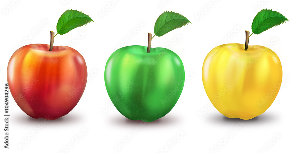 3 Äpfel rot, grün, gelb, freigestellt 3 Äpfel rot, grün, gelb, freigestellt