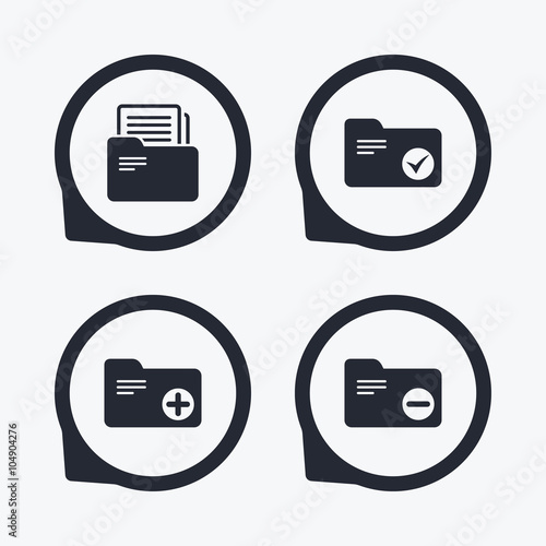Accounting binders icons. Add document symbol.
