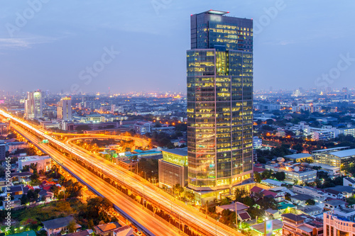 Bangkok Cityscape, Business district with high building at twilight time, Bangkok, Thailand