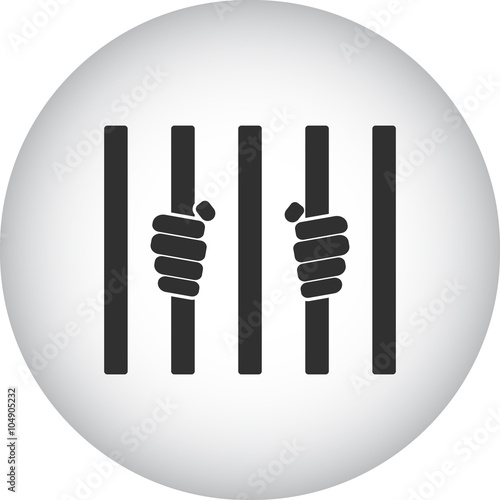 Prisoner hands behind bars simple icon on round background