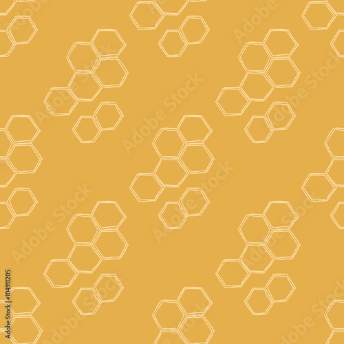 Honey Meadows seamless vector pattern. Flowers, bees, butterflies, honeycombs. Cute summer theme for scrapbook paper, fabrics and web.