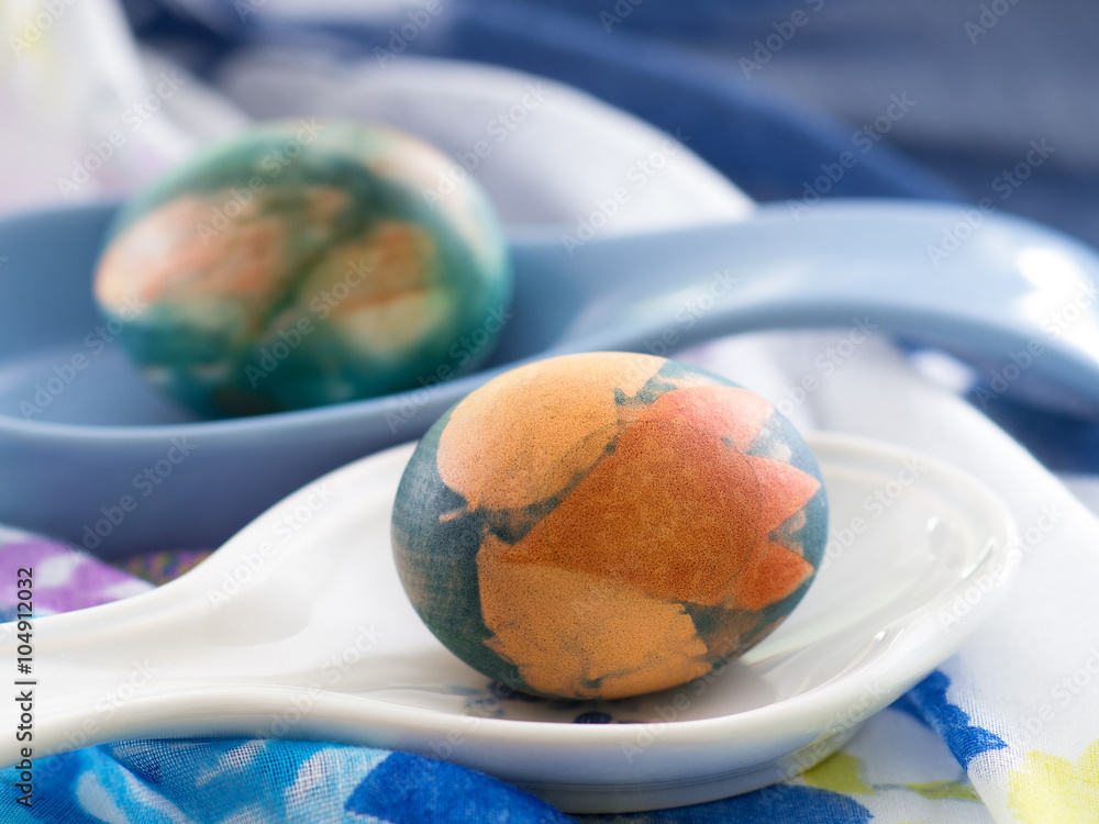 Easter eggs in blue Japanese soup spoon Easter eggs in blue Japanese soup spoon
