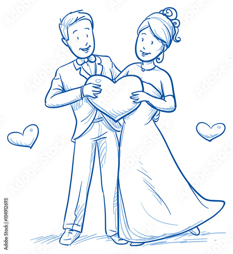 Cartoon love wedding couple for engagement or marriage invitation, save the date card. Hand drawn vector illustration
