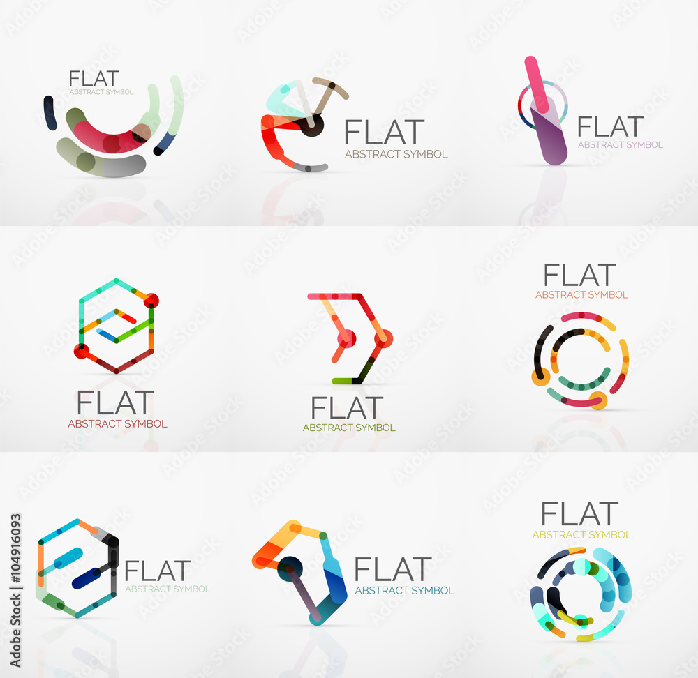 Logo collection - abstract minimalistic linear flat design. Business hi-tech geometric symbols, multicolored segments lines Logo collection - abstract minimalistic linear flat design. Business hi-tech geometric symbols, multicolored segments lines
