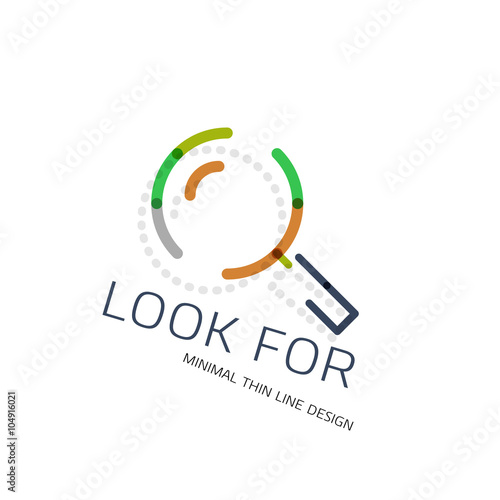 Vector thin line design logo magnifying glass, search and find or zoom logotype concept. Linear minimalistic business icon