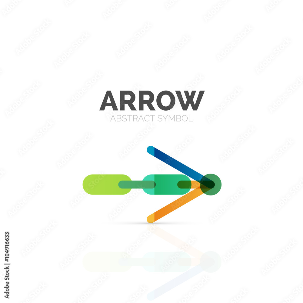 Linear arrow abstract logo, connected multicolored segments of lines in directional pointer figure Linear arrow abstract logo, connected multicolored segments of lines in directional pointer figure